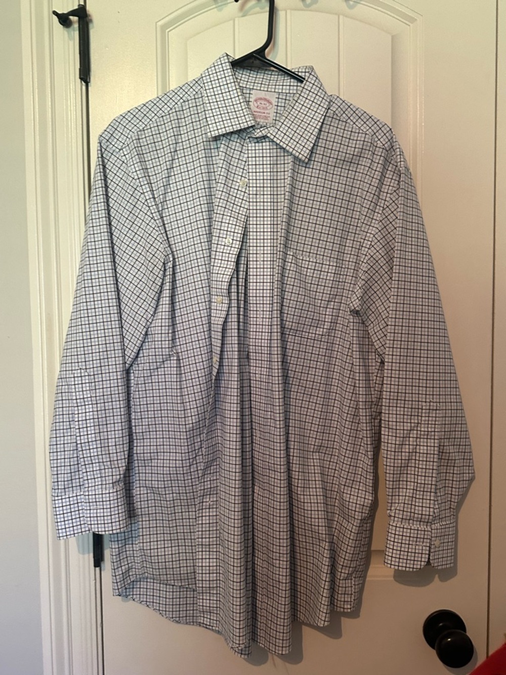 Brooks Brothers Men's Blue and White Checked Dress Shirt